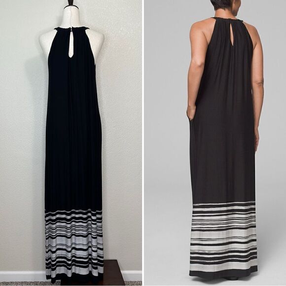 Soma Halter Black Gray Striped Maxi Dress - Picture 8 of 13